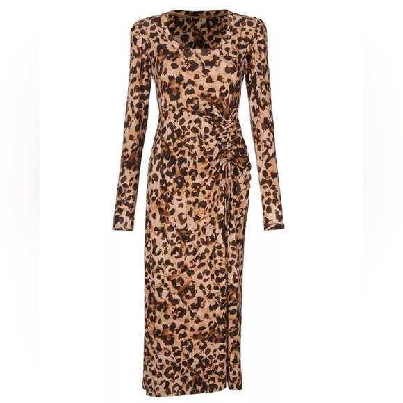 Cabi Selma maxi dress leopard print rouched waist dress sz medium - Picture 3 of 8